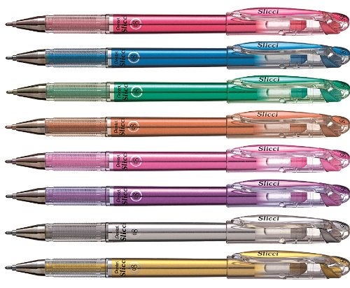بنتل قلم جل برأس إبرة 0.8 مم من Pentel Arts Slicci Metallic، حبر بنفسجي معدني، صندوق من 12 (BG208-MV) - Image 3